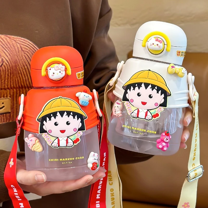 樱桃小丸子水杯女生高颜值可爱学生大肚杯子带吸管耐高温少儿水壶