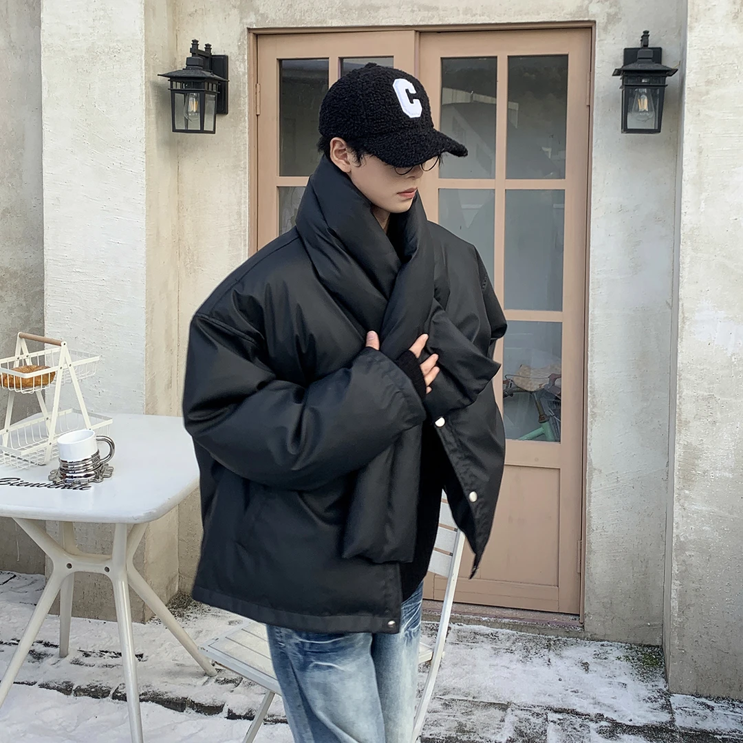 白口阳【恋爱循环】冬季自带围巾加厚保暖棉服休闲百搭棉衣男24105