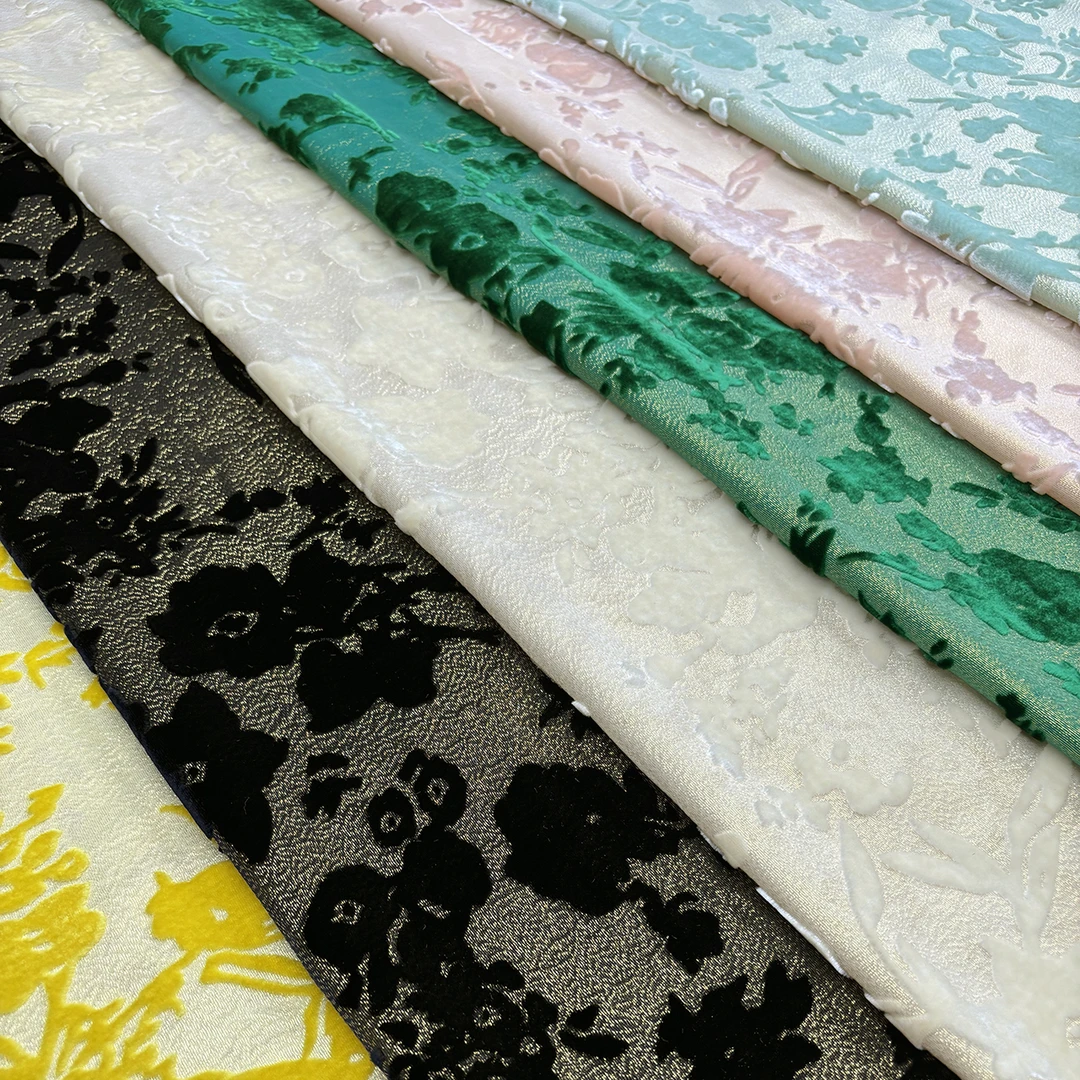 织金烂花真丝丝绒面料桑蚕丝烧花植绒提花高档中式国风旗袍马甲