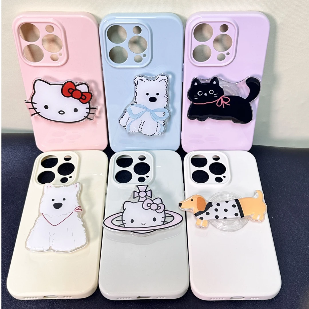 适用苹果15promax亮面支架12/13/14pro保护壳11卡通iphone