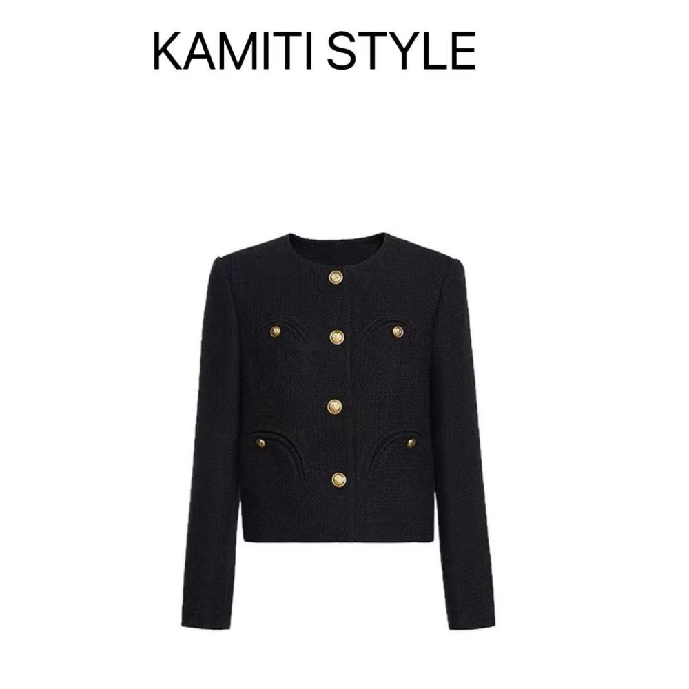 【温莎大小姐】2024年秋季小香风女黑色显瘦名媛粗花呢上衣短外套