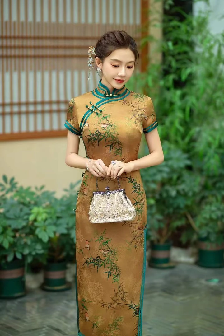 喜上枝头 日常气质文艺显瘦优雅长款旗中国风旗袍