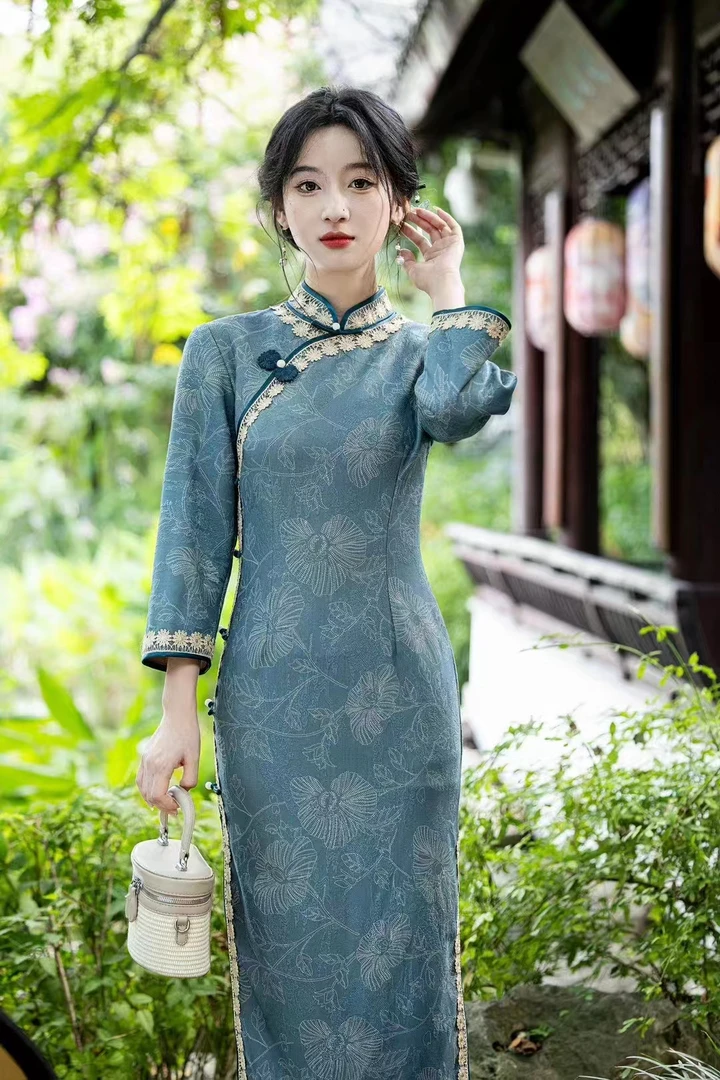 夕语 云岚绒秋冬新款气质文艺国风复古旗袍