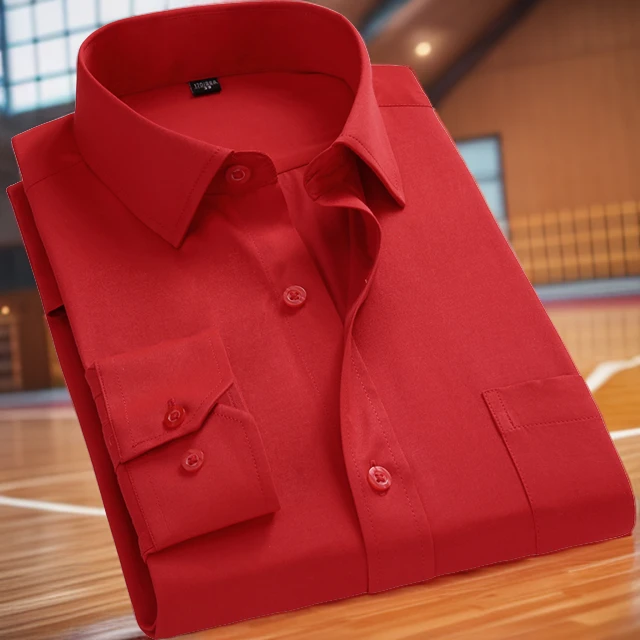 春秋大码大红色修身衬衫男长袖商务中青年职业装本命年红衬衣男装