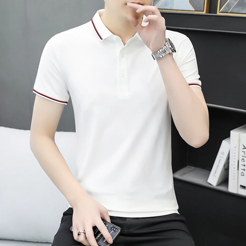 男装新款潮流短袖t恤男士休闲翻领衬衫polo衫青年商务带领子短衫