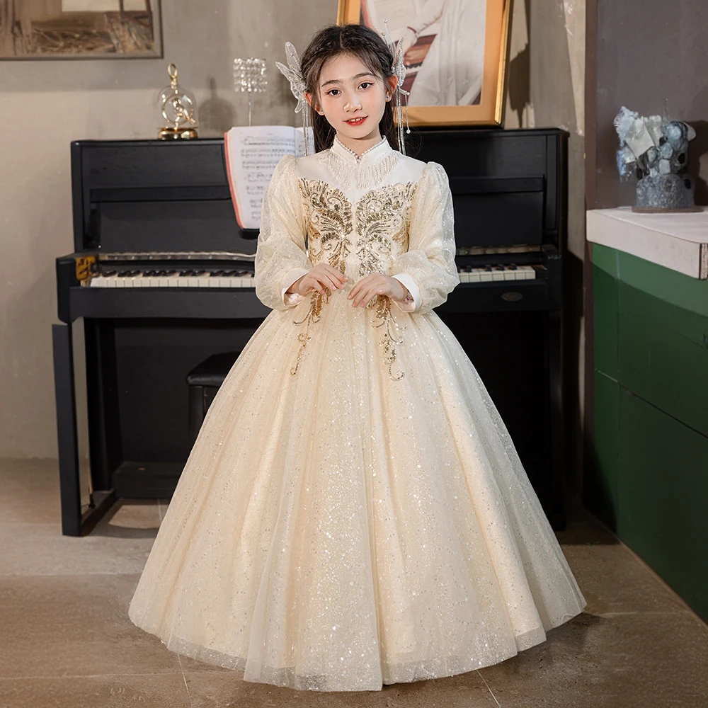 儿童主持人礼服花童潮款婚礼公主裙小女孩宝宝裙女童秋季生日礼服