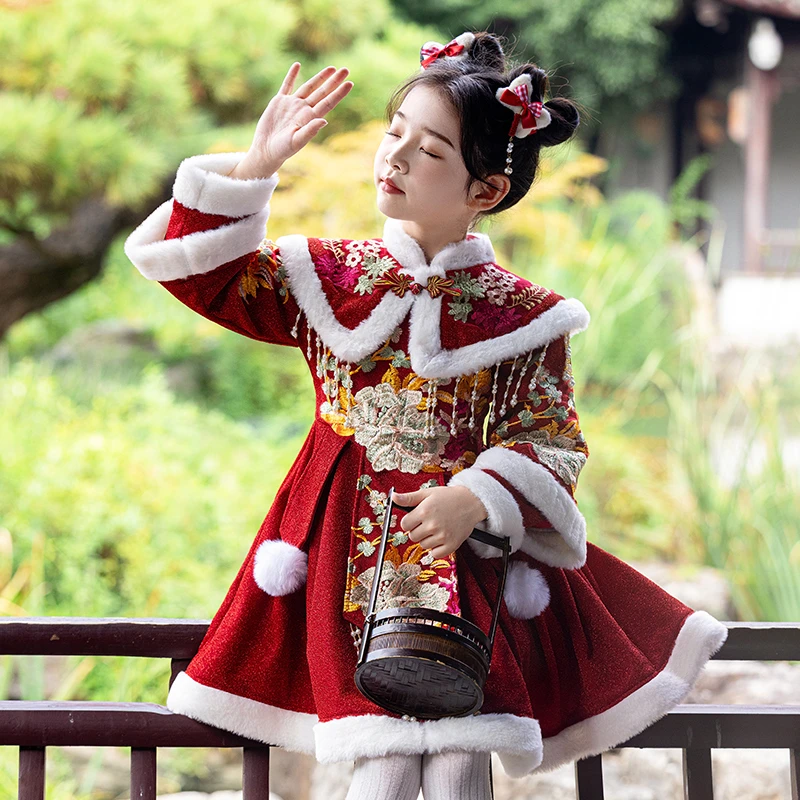 中小童拜年服2024新款中国风喜庆加绒加厚唐装汉服儿童过年衣服
