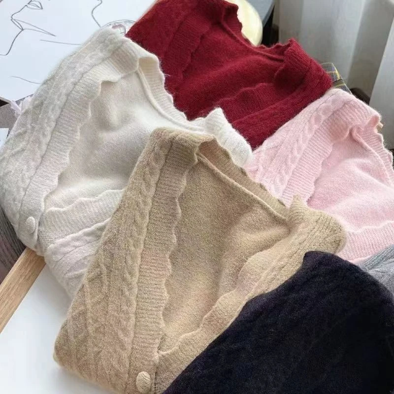 领马甲背心女秋季外搭针织开衫外套宽松短款花边无袖叠穿坎肩潮