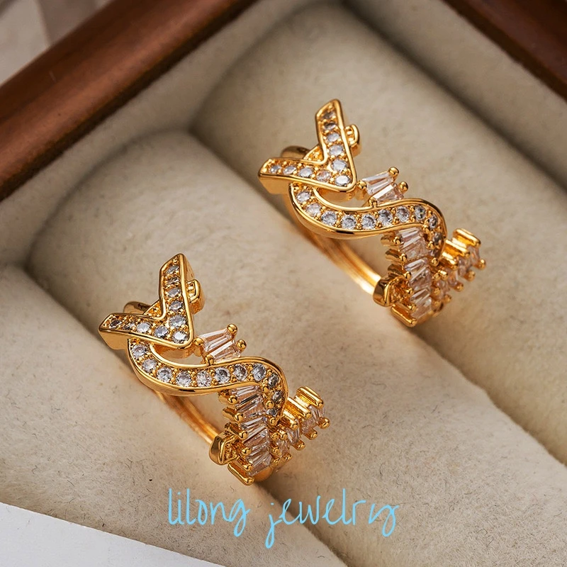 铜合金耳饰 耳扣法★女复古轻奢时尚高级感耳饰百搭耳环精致金色