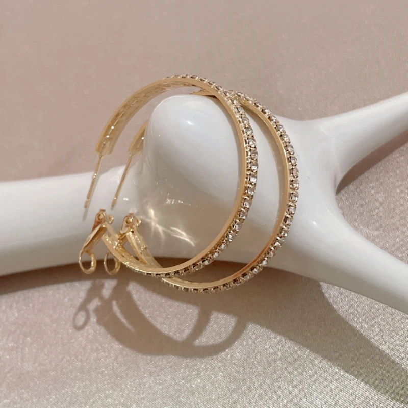 铜合金耳饰 925银针欧美风精致轻奢圆圈圈大耳圈女百搭满钻耳环