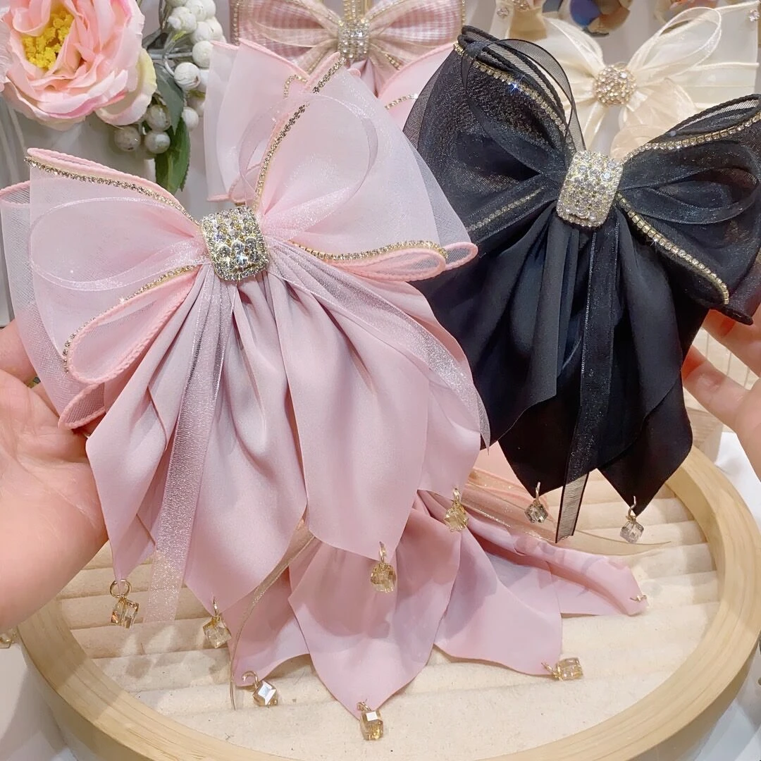 新款气质轻奢优雅网纱蝴蝶结甜美发饰时尚百搭弹簧夹发夹头饰