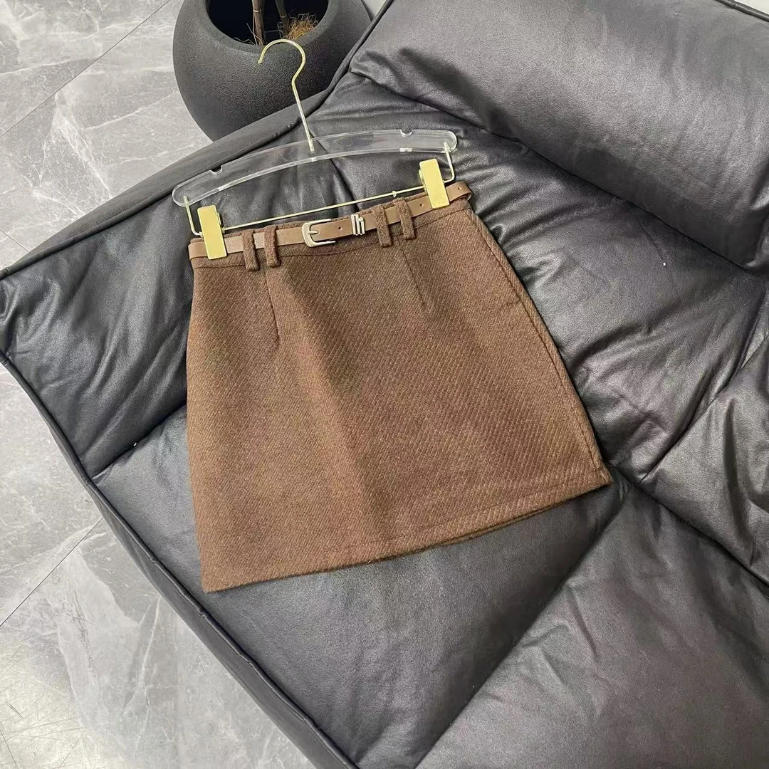 【晨浠定制】新款时尚轻奢人字纹羊毛半裙867