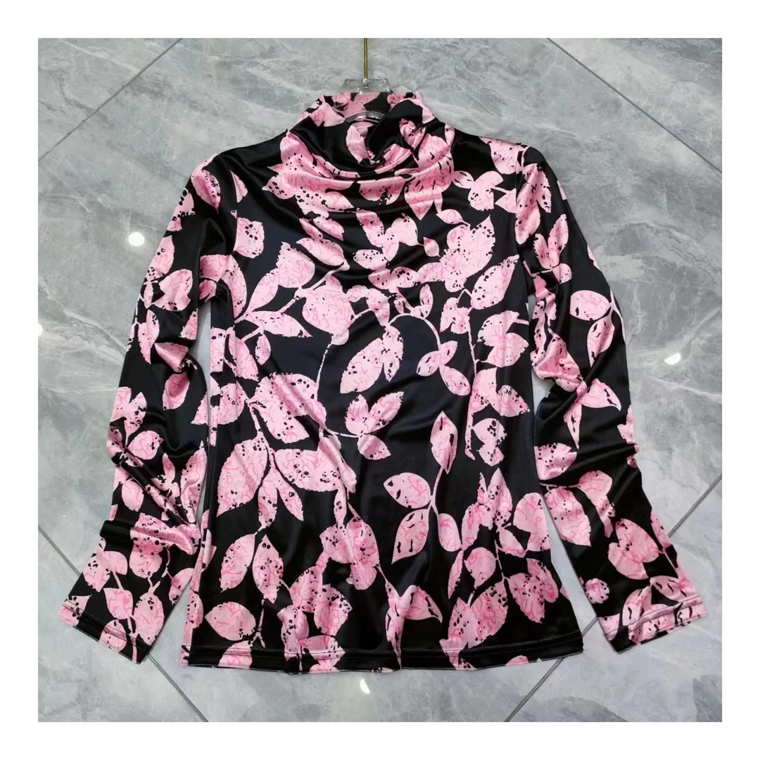 【晨浠定制】新款时尚百搭丝绒花打底衫上衣9111