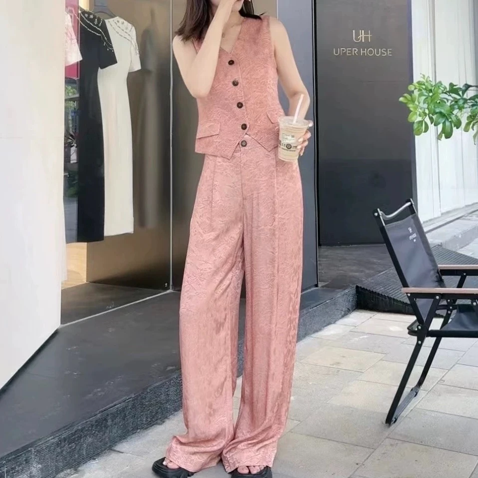 【晨浠定制】深圳南油新款时尚马甲套装两色050