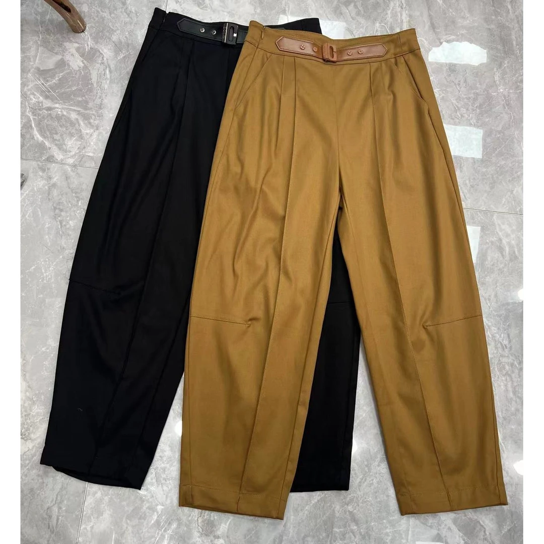 【晨浠定制】新款时尚气质皮腰头显瘦字母C简约裤子8841