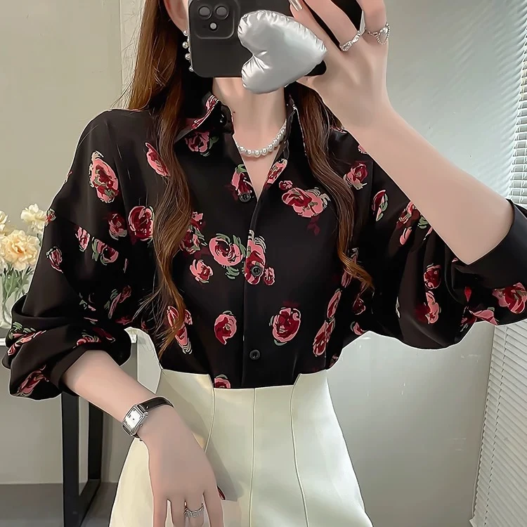 【晨浠定制】新款高级感花色衬衫上衣1615