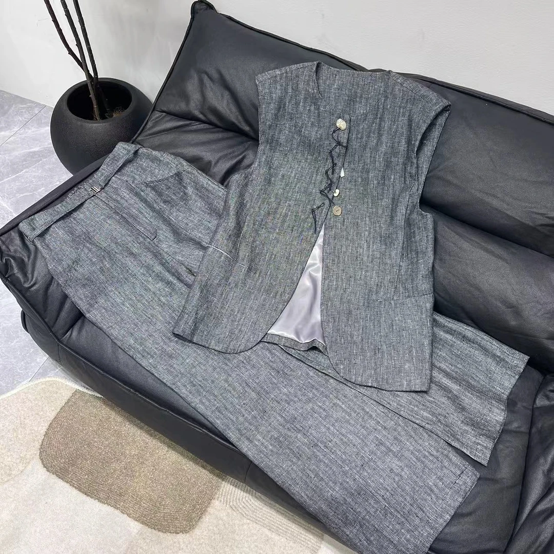 【晨浠定制】深圳南油新款时尚马甲套装两色60211