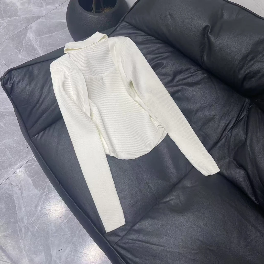 【晨浠定制】新款时尚百搭挂脖针织上衣三色1642