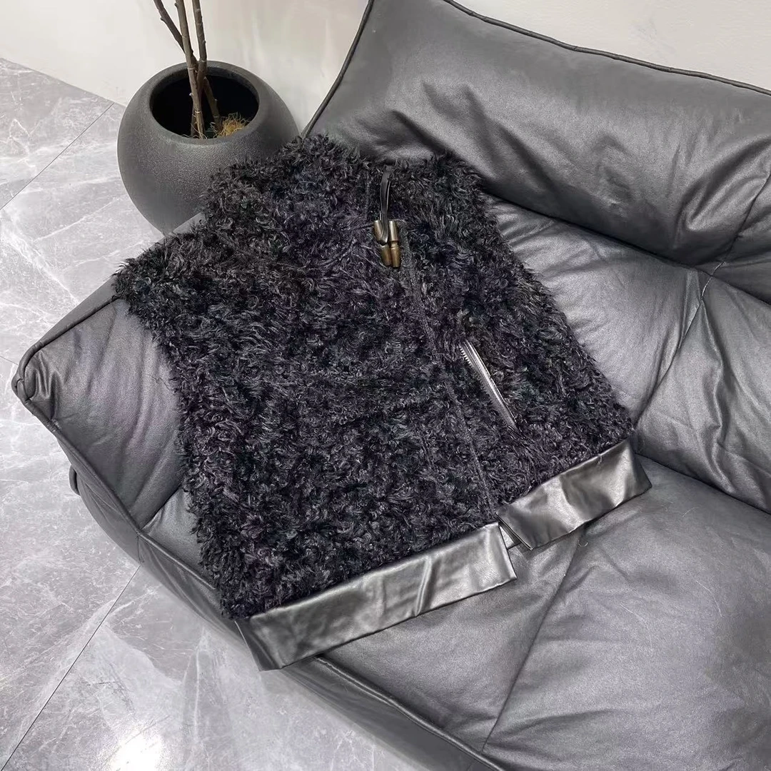 【晨浠定制】新款时尚百搭毛毛低领马甲外套8012