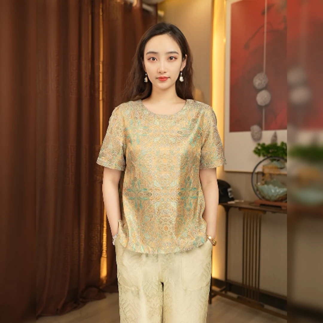 【林典家】2477新中式织金定位彩麟宝相花宋锦双面穿上衣