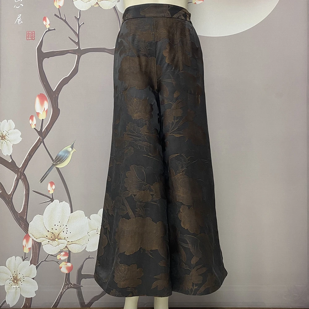 【林典家】1021新款时尚优雅端庄50姆米双面穿缎面提花阔腿裤