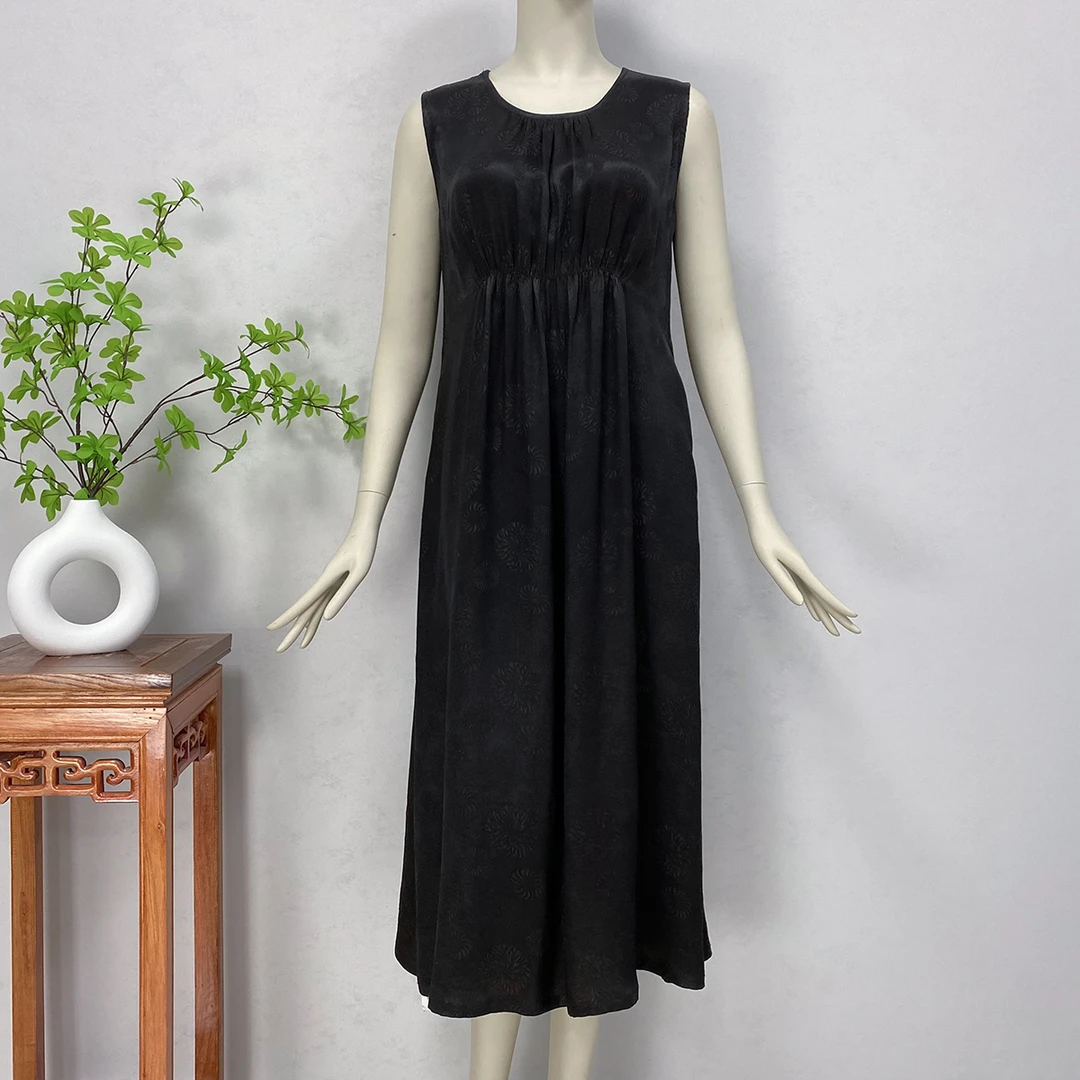 【林典家】1220时尚气质高级感通勤45姆米缎面提花背心裙