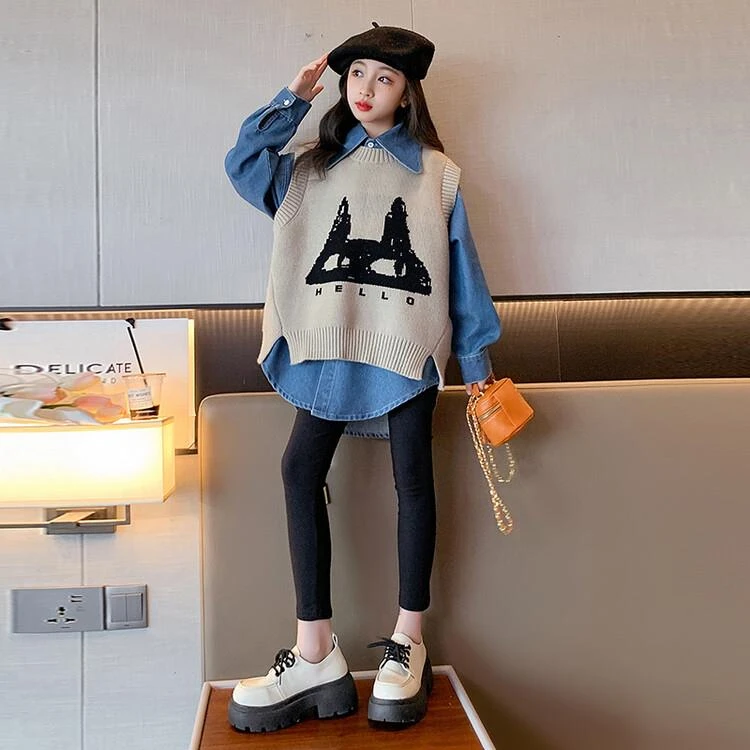 女童针织马甲春秋款2025春季新款中大童儿童洋气时髦毛衣背心上衣