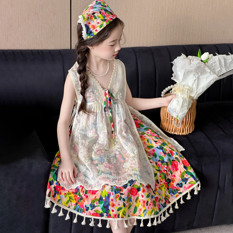 女童波西米亚连衣裙夏季儿童装民族风吊带沙滩裙洋气女孩碎花裙子