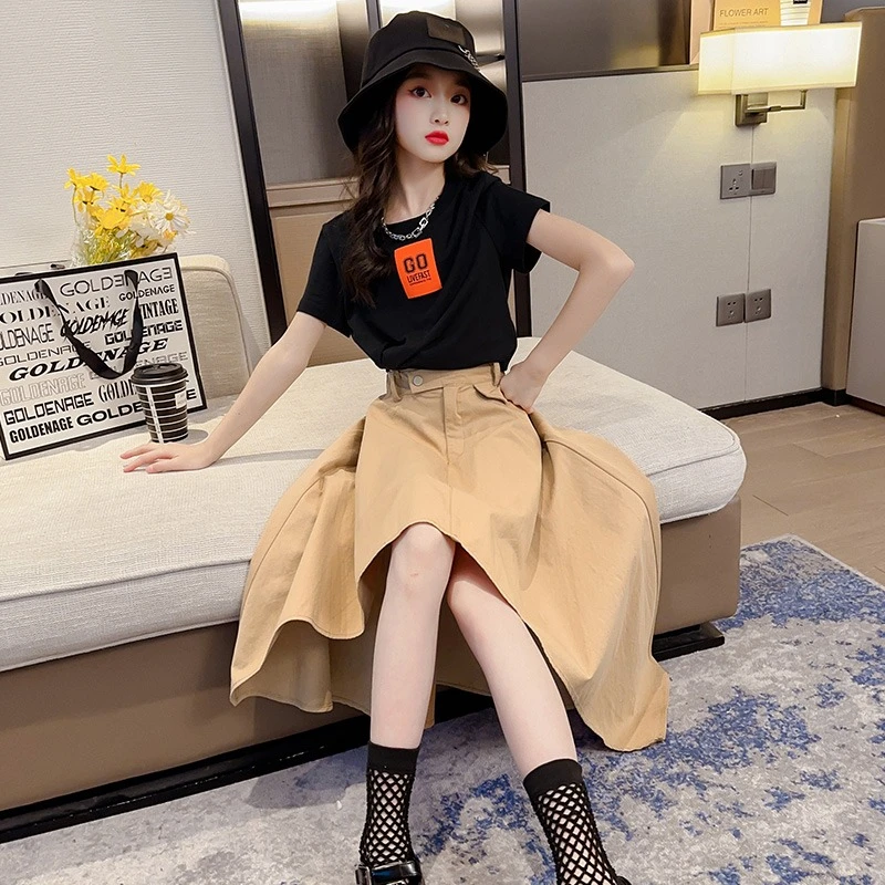 女童套装夏2025新款大童女孩洋气半身裙长裙鱼尾裙韩范时髦两件套