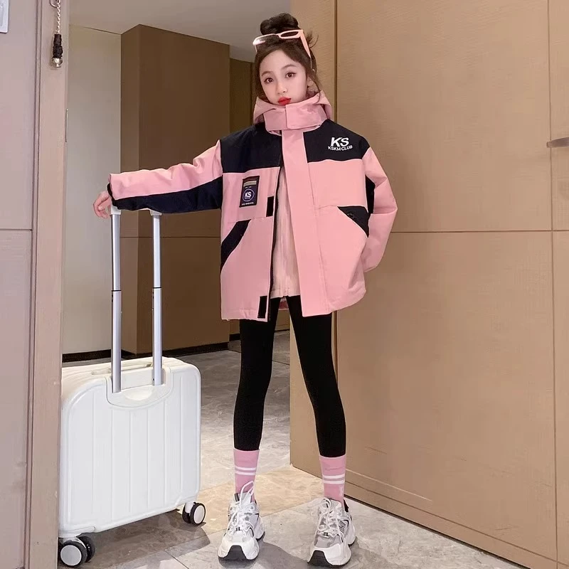 女童秋装三合一冲锋衣2024新款洋气中大童女孩时髦秋冬款夹棉外套