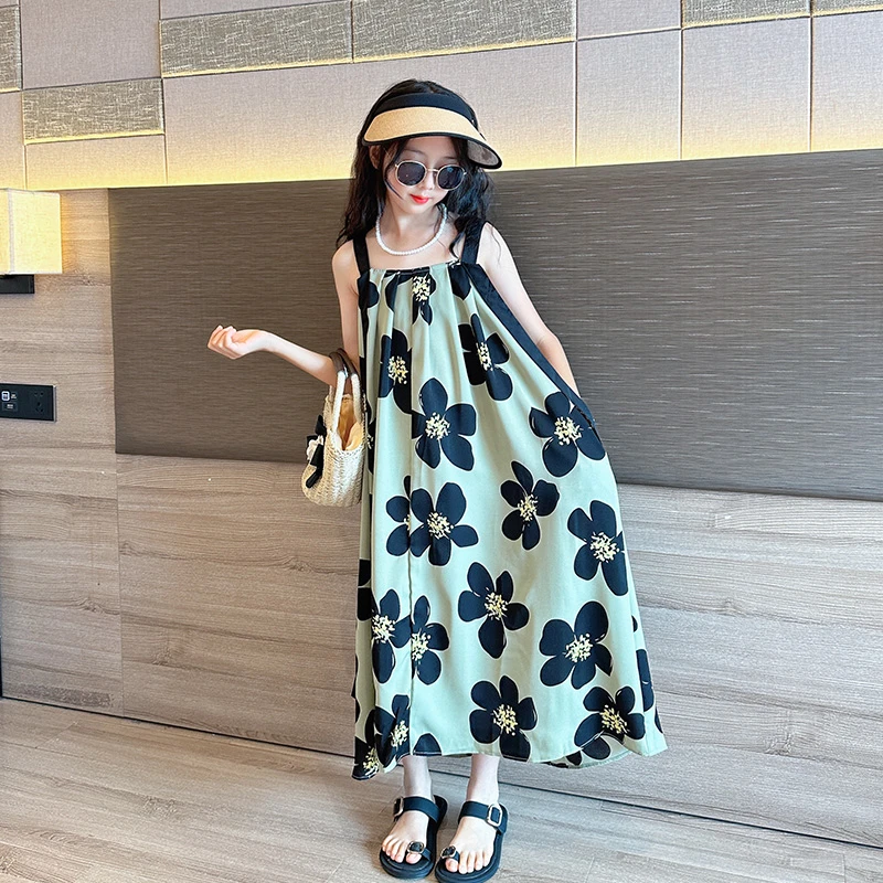 女童夏装连衣裙2025新款儿童时髦裙子公主裙女孩吊带裙长裙沙滩裙