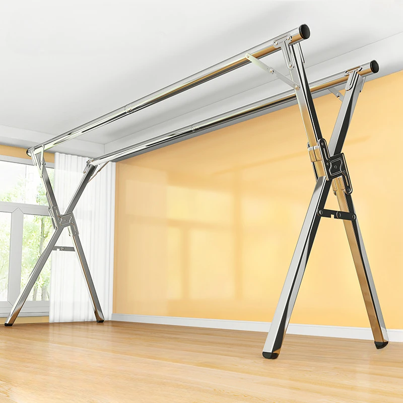 不锈钢落地晾衣架卧室内阳台晒被子神器家用凉衣杆折叠晒衣架租房