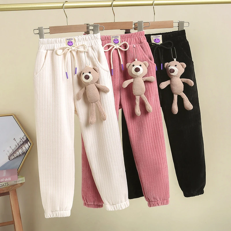 女童加绒裤子宝宝休闲裤秋冬款外穿中大童加厚一体绒保暖裤雪尼尔