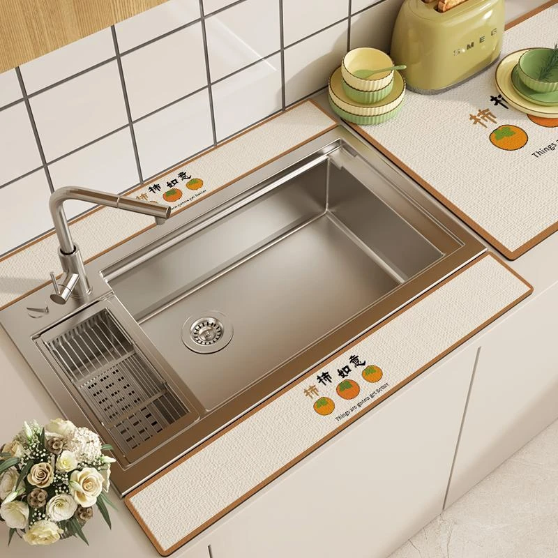ins风厨房硅藻泥沥水垫灶台台面吸水速干水槽边窄边长条控水垫子