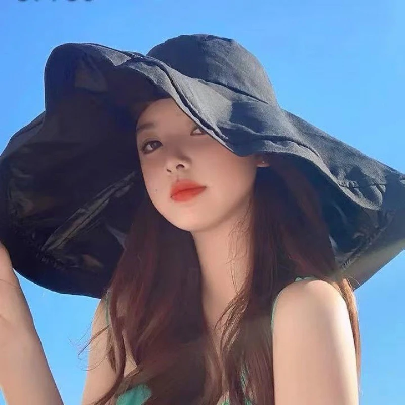 太阳帽批发长款大檐黑胶防晒帽遮脸子女夏防紫外线大帽檐可折叠热