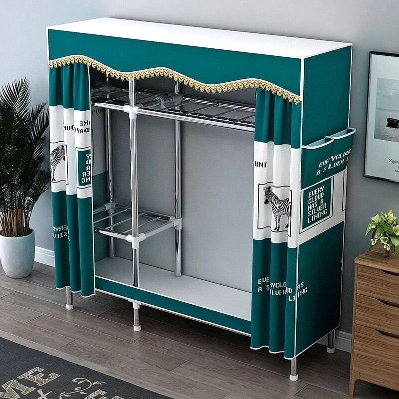 简易衣柜家用卧室收纳组装布衣柜出租房用结实耐用全钢架加粗加厚