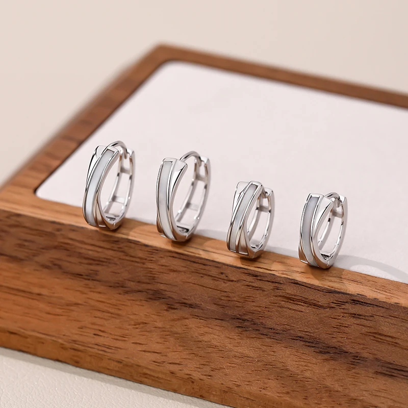 足银耳饰 S999足银贝壳交叉耳扣女小众设计感高级耳环圈气质百搭