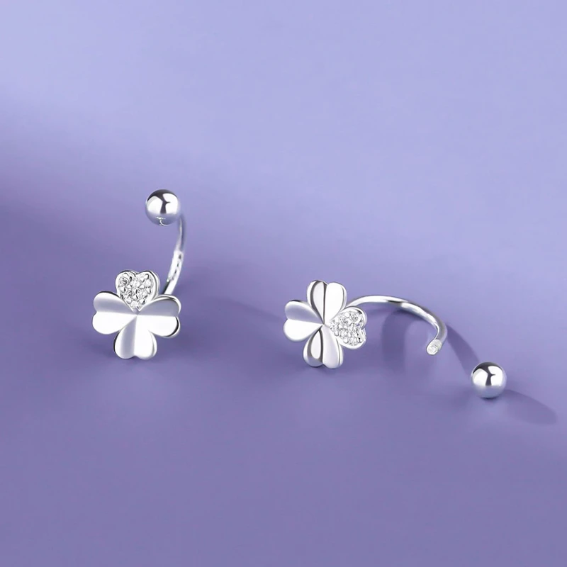 足银耳饰 999足银镶钻四叶草螺丝耳钉小众设计高级感耳环简约小巧