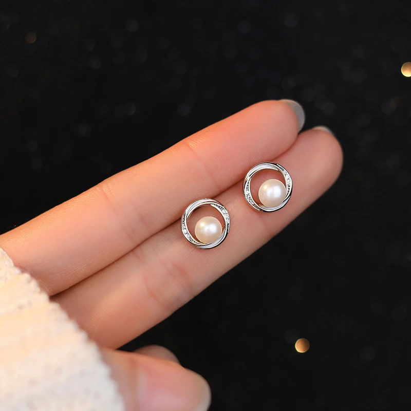 足银耳饰 999足银简约几何珠珠耳环女法式复古轻奢高级感耳钉小众