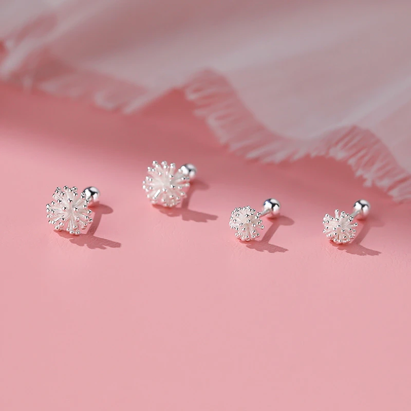 足银耳饰 S999足银螺丝蒲公英耳钉女耳环2024新款纯银养耳饰品