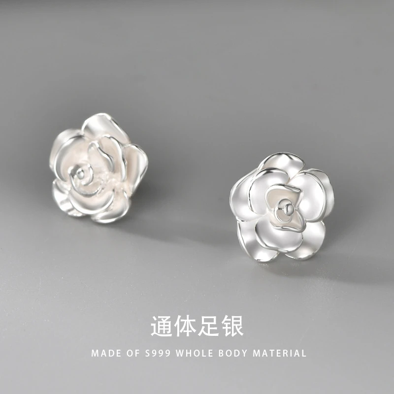 足银耳饰 S999足银牡丹花螺丝耳钉养耳洞拧螺丝耳骨钉气质款简约