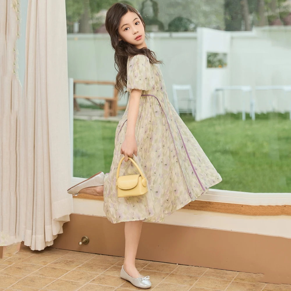 【现货】女童夏装碎花连衣裙洋气大童儿童网红雪纺公主裙子XQZ8591