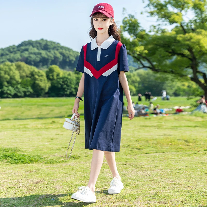 【现货】女童夏季网红连衣裙中学生polo时尚儿童夏装中长款XQZ8173