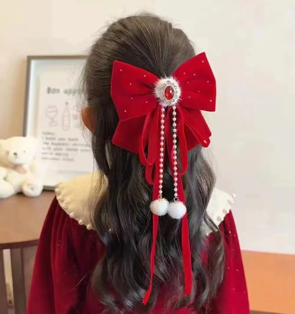 女童年款蝴蝶结流苏发饰