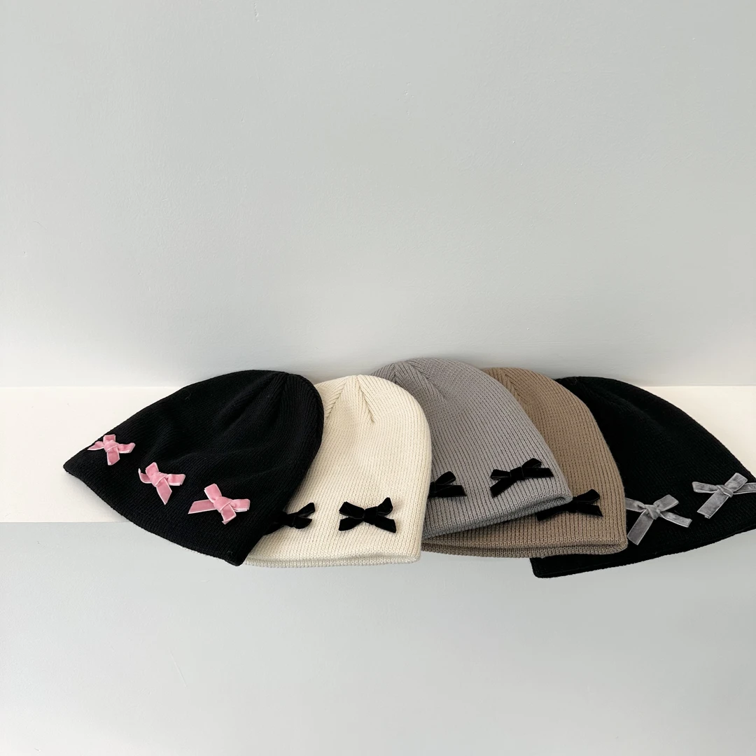 女童针织帽子冬季公主蝴蝶结