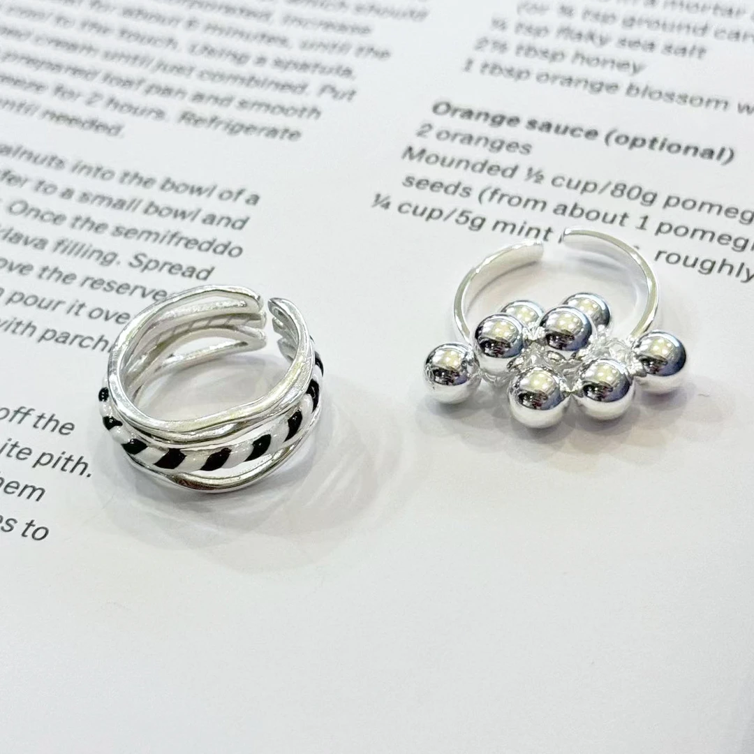 925银戒指 【S925纯银戒指】 韩国小众款亮银饰品 三层扭线开口