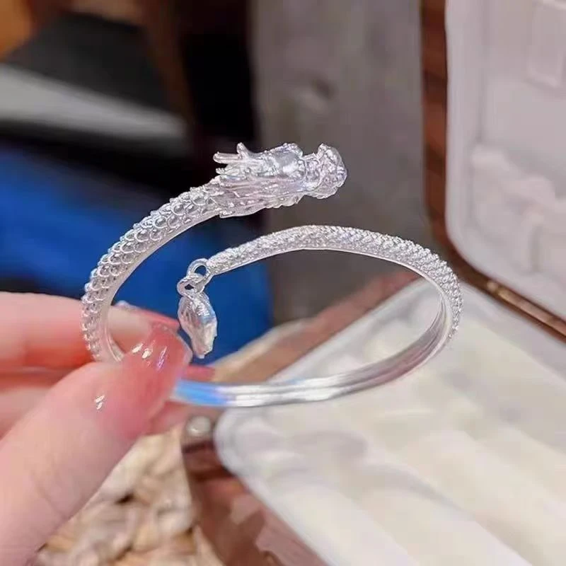 足银手镯 999.9足银神龙摆尾手镯新款轻奢时尚百搭气质个性设计感