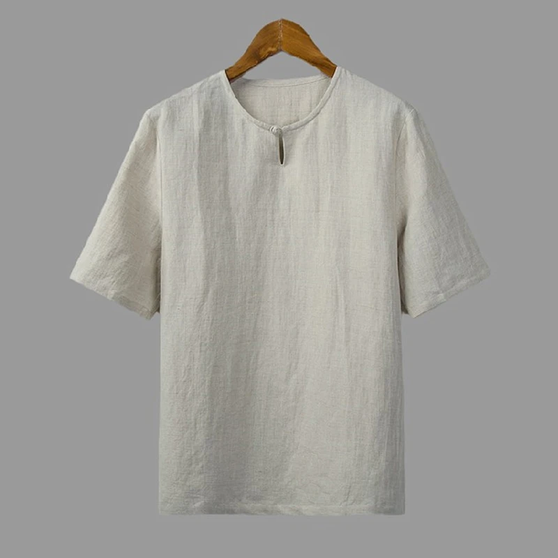 夏季中国风男士亚麻t恤宽松复古中式男装短袖盘扣上衣棉麻茶禅服