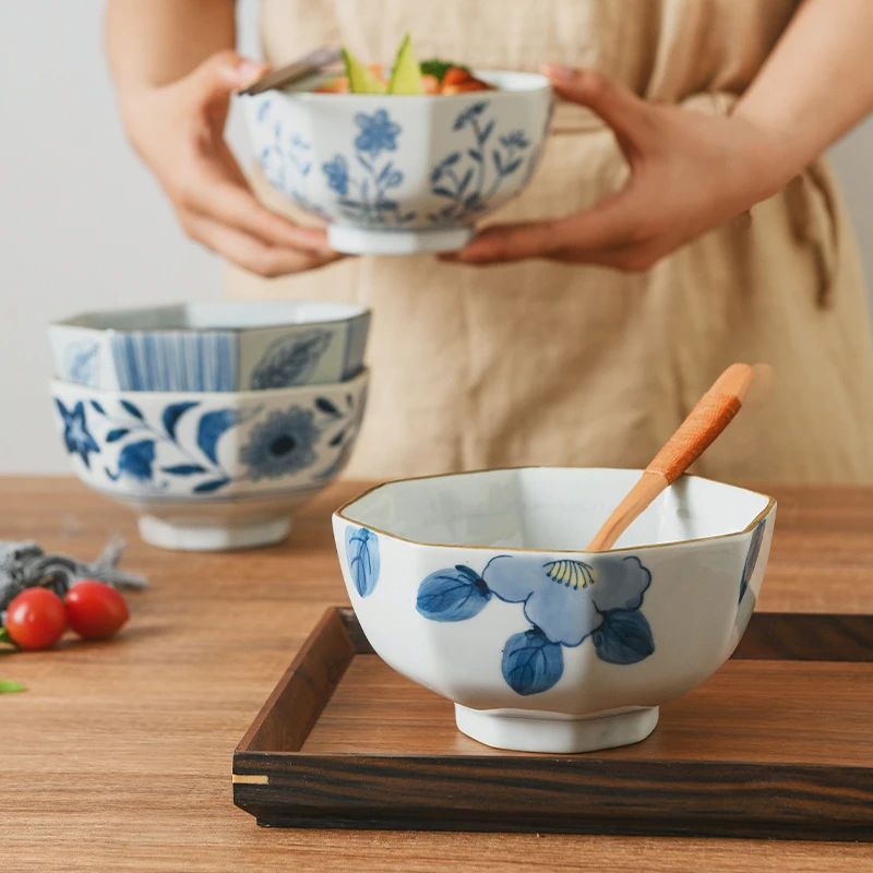 八角高碗汤面碗大号家用西田木雨陶瓷日式餐具料理碗创意拉面碗