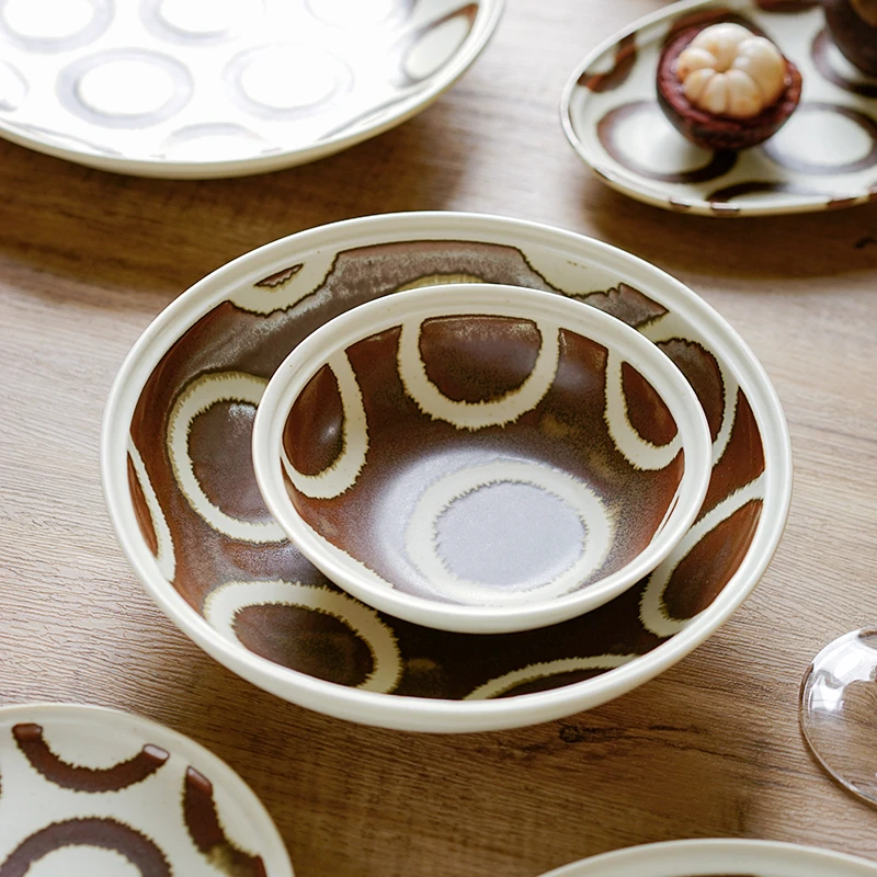 日本进口可可环系列餐具大盘沙拉盘浅碗椭圆盘日式家用复古餐盘